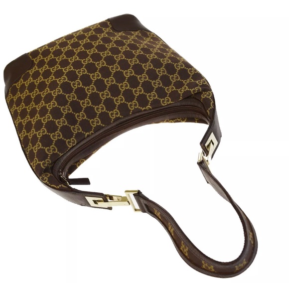 Gucci GG Pattern Small Hobo Canvas Leather Shoulder Bag - Picture 5 of 9